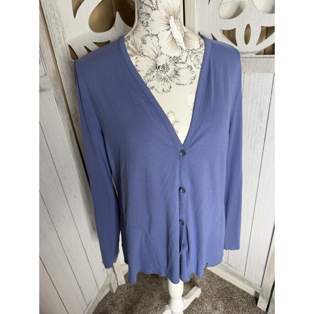 Oska Tunic Flowy Shirt Top Womens Size 4 (XL) Lagenlook Purple Blue Cardigan